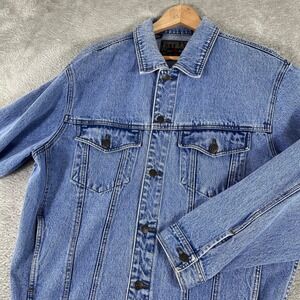 Vintage Attrak Denim Jacket Mens Large Blue Jean Western Trucker Cowboy Y2K